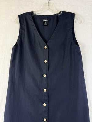 Rafaella Dress 6 Women 100% Linen Blue Sleeveless Button Front Knee Length Shift