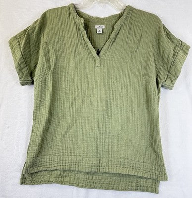 LL Bean Cloud Gauze Shirt Medium Safe Green Short Sleeve Womens Top 100% Cotton