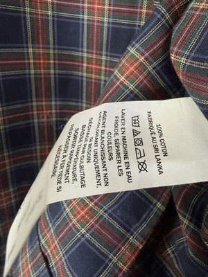 LL Bean Slightly Fitted Shirt Medium Blue Plaid Mens 100% Cotton Button Up Down