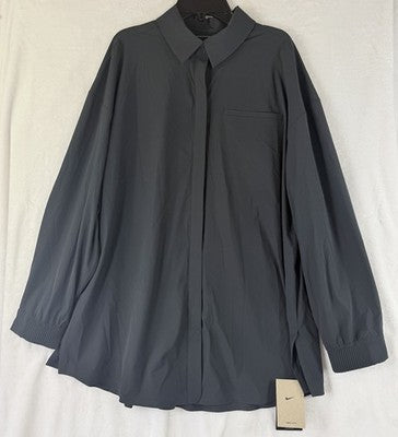 Nike 24.7 Perfect Stretch Shirt Medium Women Long Sleeve Oversized Black Top NEW