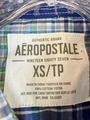 Aeropostale Shirt XS Mens Plaid Short Sleeve Button Up Lot Blue Red 100% Cotton
