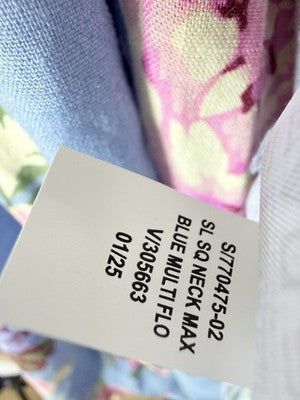 Gap Maxi Dress XS Petite Linen Blend Square Neck Blue Pink Floral Sleeveless New