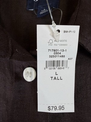 Gap 100% Linen Shirt Large Tall Womens Long Sleeve Brown Button Up Top New NWT