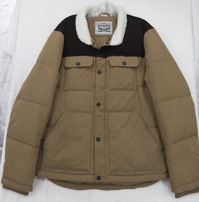 Levis Jacket Men Medium Woodsman Puffer Sherpa Coat Brown Levi’s Zip Snap Levi’s