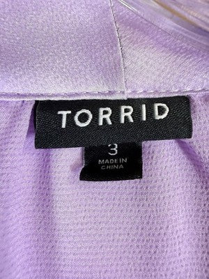 Torrid Size 3 Tops Satin Tie Neck Blouse Purple Womens Long Balloon Sleeve