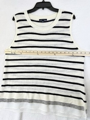 Tommy Hilfiger Womens Tops XL Sweater Sleeveless 100% Cotton Navy Blue Ivory