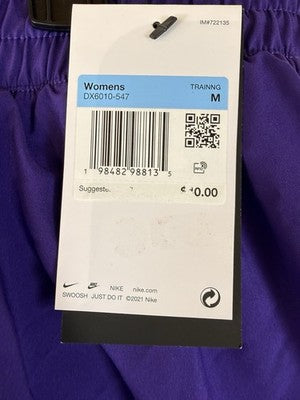 Nike One Womens Dri-FIT High-Waisted 3" 2-in-1 Shorts Medium Purple Lined New