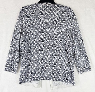 Talbots Cardigan Sweater Large White Blue Womens Button Front