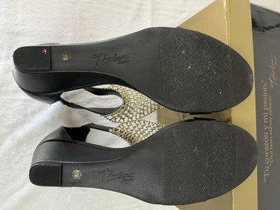 Thalia Sodi Sandals 11 Womens Wedge Black Rhinestones Ankle Strap Glam Shoes