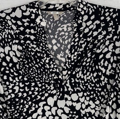 Banana Republic Dress Medium Sheath Black White V Neck 3/4 Sleeve Womens
