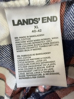 Lands End Flannel Pajama Pants XL Mens Red Blue Plaid Sleep PJ 100% Cotton