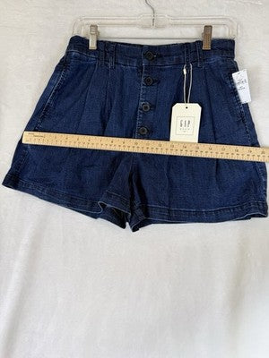 Gap × DÔEN High Rise Pleated Denim Trouser Shorts 26 2 Women Dark Blue New NWT