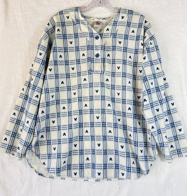 Vintage Mickey Co Shirt Womens Flannel Blue Mickey Mouse Long Sleeve