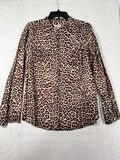 Chicos Size 2 Tops Leopard Print Large Roll Tab Long Sleeve Mandarin Collar