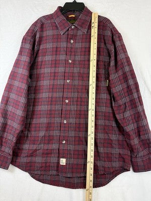 Timberland Flannel Shirt Medium Mens Button Down Burgundy Red Plaid Long Sleeve