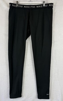 Nike Pro Fleece Lined Leggings XL Womens Black Warm Dry Fit Fold Over Waistband