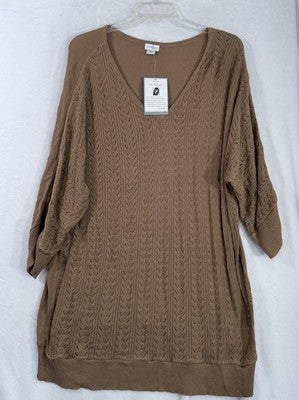 Jaclyn Smith 2X Sweater Long Beige Cotton Rayon Lightweight Plus Size Womens NEW