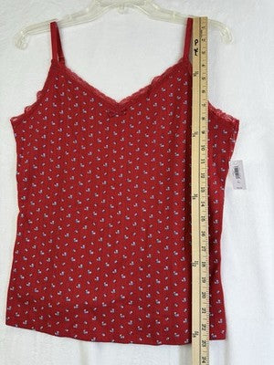 Gap Tank Top Large Tall Women Pointelle Red Floral Baby Doll Sleeveless New NWT