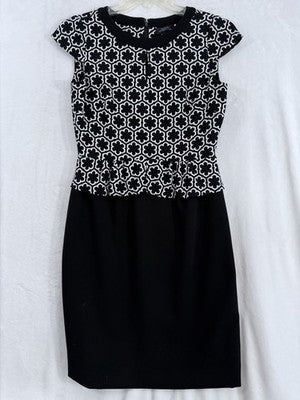 Tahari Dress 6 Sleeveless Black White Pencil Sheath Cocktail Office Womens