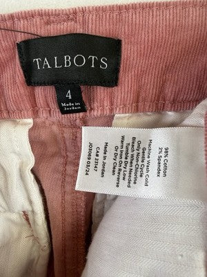 Talbots Corduroy Flare Leg Pants 4 Womens Rose Pink High Waist