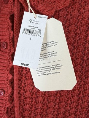 Gap x Dôen Linen Cardigan Large Women Red Short Puff Sleeve Button Front Top New