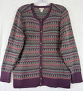 LL Bean Cardigan Sweater Womens Medium Petite Fair Isle Cotton Cashmere Purple
