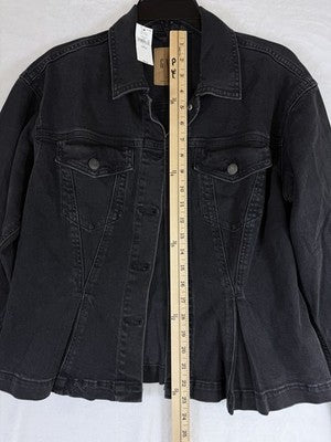 Gap Denim Jacket Women Large Petite Jean Peplum Black Wash New NWT