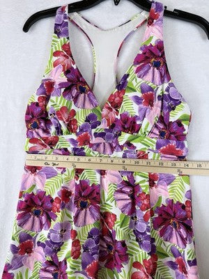 Lands End Tankini Top 8 Flutter Pink Floral Print Swim Swimsuit Womens