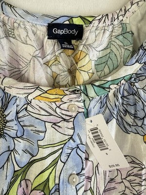 Gap Body Top Small Women Linen Blend Swing Cami Floral Pink Blue Sleeveless New