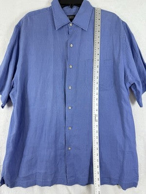 Lands End 100% Linen Shirt Men’s Medium Blue Short Sleeve Button Up