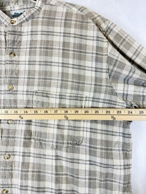 Natural Elements Top Large Womens Linen Cotton Band Collar Green Plaid Vintage