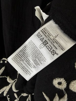 Gap Swing Dress Large Black Cotton Gauze Mini Sleeveless Embroidered Womens New