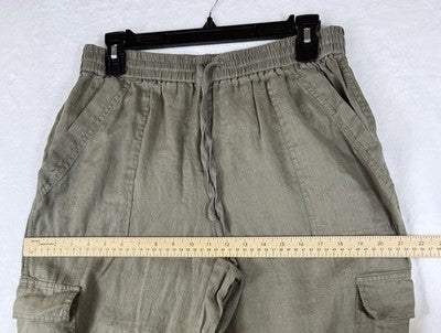 Magaschoni 100% Linen Pants Large Joggers Brown Pull On Cargo Womens