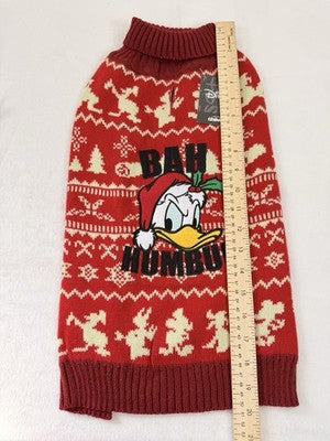 Disney Donald Duck Holiday Dog Sweater Large Bah Humbug Christmas Embroidery New