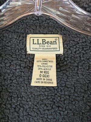 LL Bean Sweater Jacket Medium Mens Gray Lambs Wool Sherpa Fleece Lined Full Zip