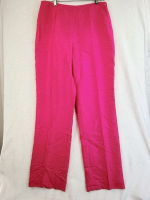 Ann Taylor Loft 100% Silk Pants 8 Barbie Pink Straight Leg Side Zip Womens