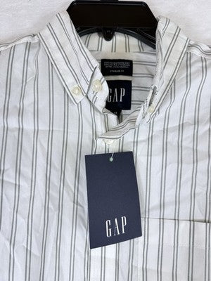 Gap Shirt XS Mens Long Sleeve Button Up Down Eco Cool White Olive Striped New