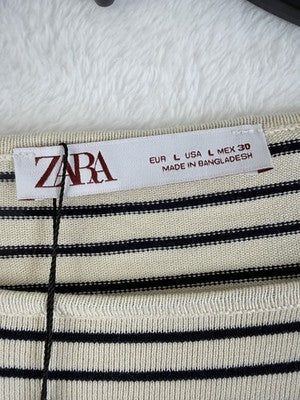 Zara Sweater Womens Large Ivory Black Striped Long Sleeve Lightweight New NWT