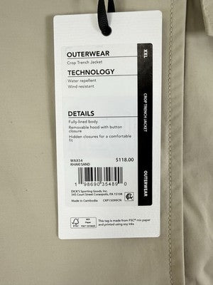 Calia Jacket XXL Womens Crop Rain Trench Coat 2X Hooded Tan Beige New NWT  $118