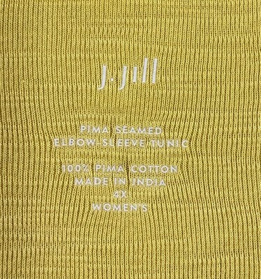 J Jill 4X Top Pima Seamed Elbow Sleeve Tunic Yellow Womens Plus Size Knit Cotton