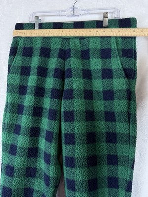 Lands End Sherpa Fleece Pajama Bottoms Large Womens Green Blue Plaid