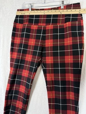Slim Sation Pants XL Red Tartan Plaid Multiples Pull On Womens Slimsation