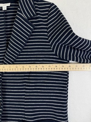 J Jill Blazer Medium Striped Knit Navy Blue Gray Jacket Seamed Womens
