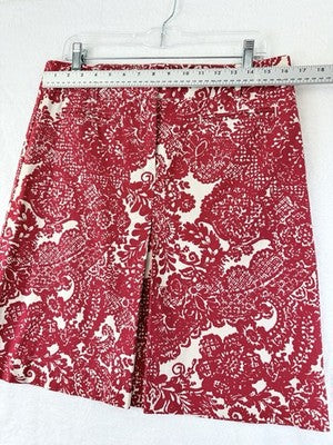 Vintage Talbots Skirt 10 A Line Red Floral Women Cotton Stretch Pleated Front
