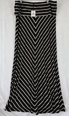 Calvin Klein Maxi Skirt XL Black Ivory Stripe Jersey Knit Fold Over New NWT