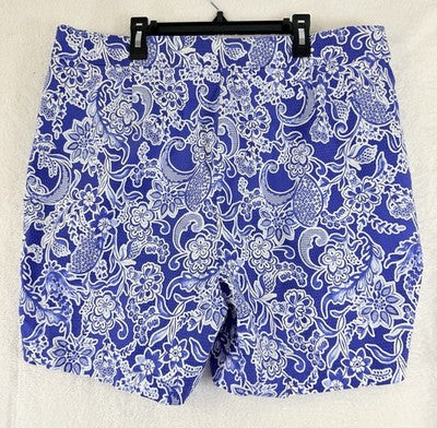 Rafaella Shorts 18 Blue Floral Print Pull On Bermuda 7”