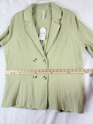 Sadie And Sage By The Shore Blazer Large 100% Cotton Gauze Green New NWT