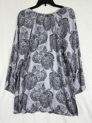 J Jill Pure Jill Large Tunic Top Blouse Long Sleeve Purple Paisley Boho
