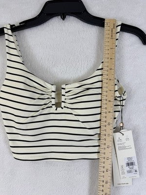 Calia Swim Top XS Longline Bikini Black Ivory Striped U Bar Womens