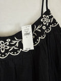 Gap Swing Dress Large Black Cotton Gauze Mini Sleeveless Embroidered Womens New